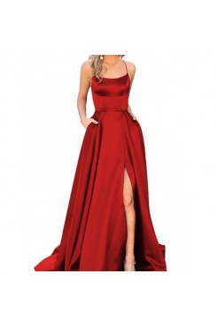 A-Line Red Prom Dresses Satin Fashion Dress Cheap 2019 Evening Dress Long Party Gowns