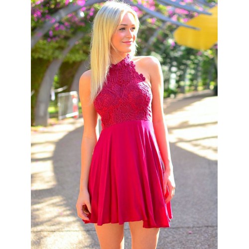 red simple sleeveless homecoming dress,fashion chiffon homecoming dress with lace ,cheap homecoming dress